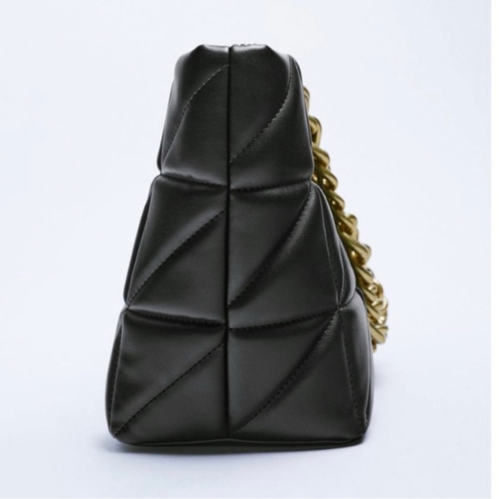 Zara Elegant Gold Chain Strap Black Quilted Bag - Picture 4 of 12